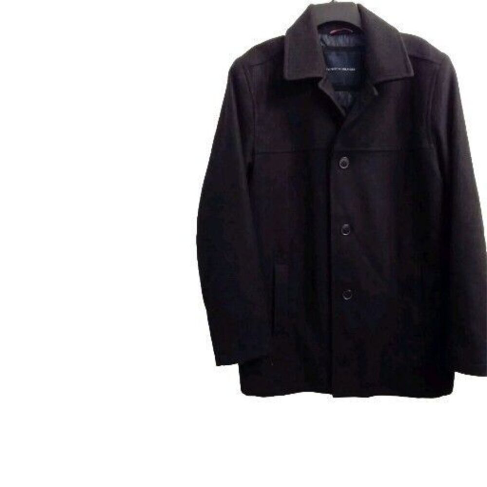 Classic Black Wool Blend Car Coat Button-Front Winter Jacket with Notched Collar